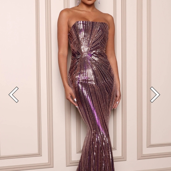 Fashion Nova Sequin Maxi Dress Size -M Color- Purple/Gold Combo - Picture 6 of 12